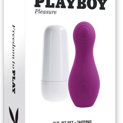 Purple clitoral tapping toy with white self-charging travel case by Playboy Pleasure