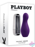 Purple silicone travel vibrator with silver charging case by Playboy Pleasure