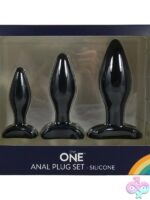 Three graduated black silicone anal plugs with flared bases by The One