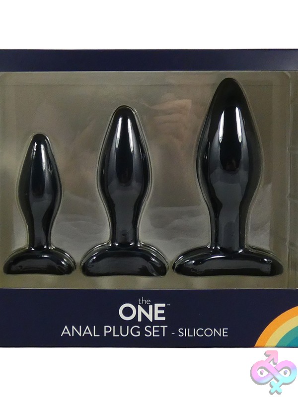 Discreet-Toys-The-One-Anal-Plug-Set-Nu-Innov003 Three Graduated Black Silicone Anal Plugs With Flared Bases By The One