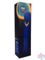 Blue mini wand vibrator with ergonomic grip by The One