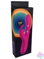 Pink thrusting rabbit vibrator with dual bunny-ear clitoral stimulator by The One