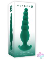 The Rattler tail-inspired green silicone vibrating anal toy with wide safety base by Gender X