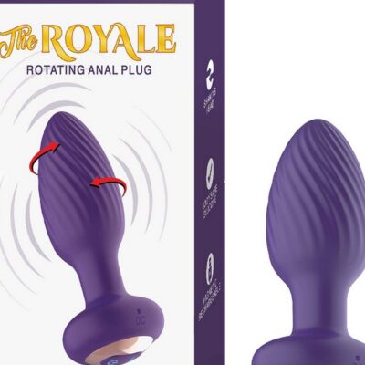 Purple rotating anal plug with ribbed silicone texture and remote control by Nasstoys