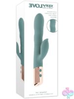 Green thrusting rabbit vibrator with spiraling shaft and flexible clitoral arm by Evolved Novelties