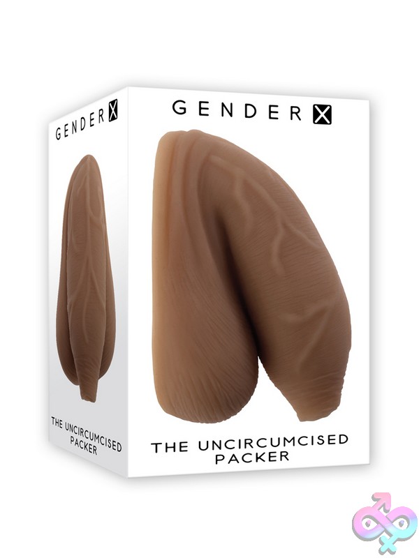 Discreet-Toys-The-Uncircumcised-Packer-Dark-Nu-Gx-Pk-3786-2 Realistic Uncircumcised Packer In Dark Brown Tpe With Lifelike Veins And Integrated Balls By Gender X