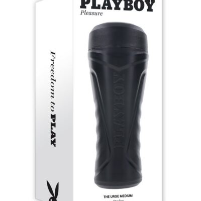 The Urge beaded canister stroker by Playboy Pleasure in black, shown in three sizes