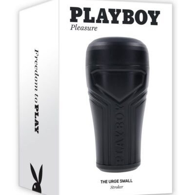The Urge beaded canister stroker by Playboy Pleasure in black, shown in three sizes