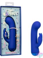 Thicc Chubby Bunny dual motor rabbit vibrator in blue liquid silicone by California Exotic Novelties