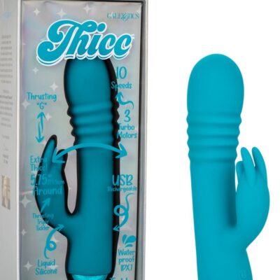 Thick blue thrusting rabbit vibrator with triple teaser arm by California Exotic Novelties