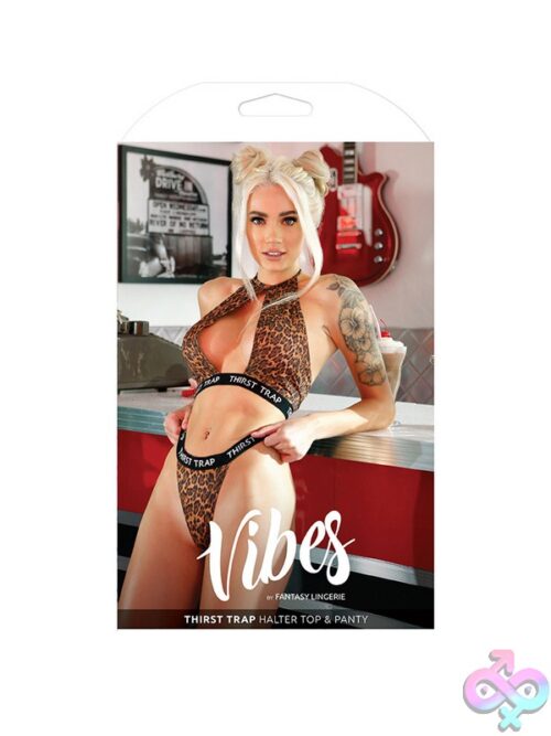Leopard Print Halter Bralette And Cheeky Panty Set In Brown Animal Print By Fantasy Lingerie
