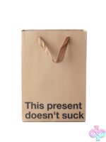 Snarky beige Kraft paper gift bag with brown ribbon handle by Wood Rocket