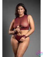 Open Panty & Cuffs Lingerie Set Queen Size – Burgundy - Image 2