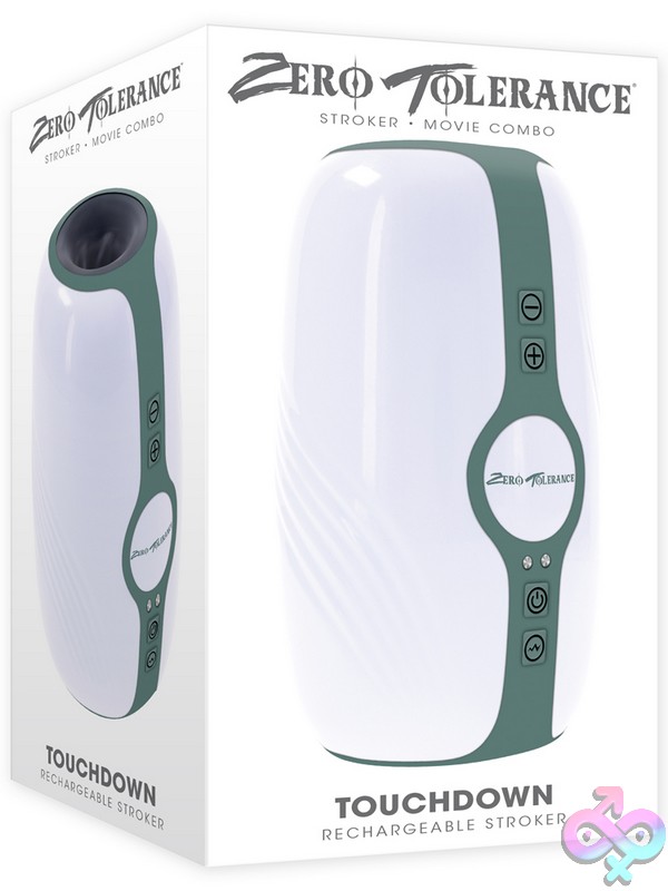Discreet-Toys-Touchdown-Nu-Ze-Rs-5100-2 Touchdown Vibrating Tightening Stroker In White With Textured Canister Grip By Zero Tolerance Toys
