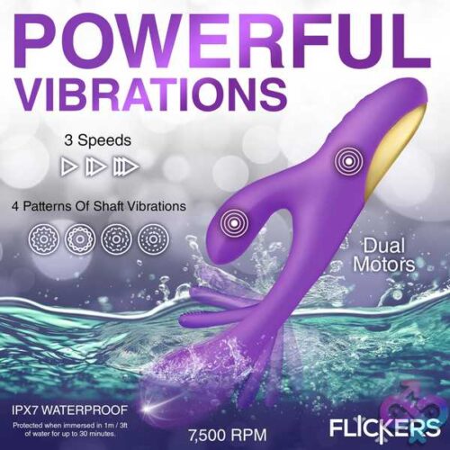 Tri-Flick Flicking Silicone Rabbit Vibrator - Purple - Image 5