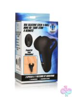 Black silicone cock and ball ring with taint stimulator and remote control by Xr Trinity Men