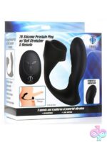 Curved black silicone prostate plug with ball stretcher and wireless remote by Xr Trinity Men