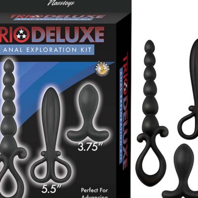 Three-piece graduating silicone anal exploration kit in black by Nasstoys