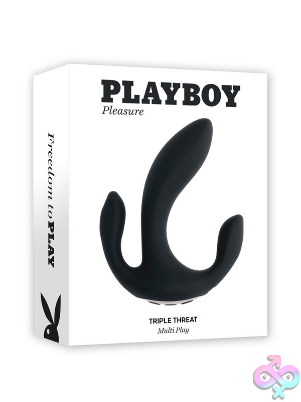 Discreet-Toys-Triple-Threat-Nu-Pb-Rs-4738-2 Triple Threat Multi-Play Rabbit Vibrator In Black Silicone By Playboy Pleasure