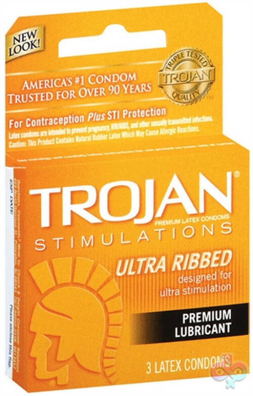 Trojan Condoms Sex Toys - Trojan Stimulations Ultra Ribbed Lubricated Condoms - 3 Pack
