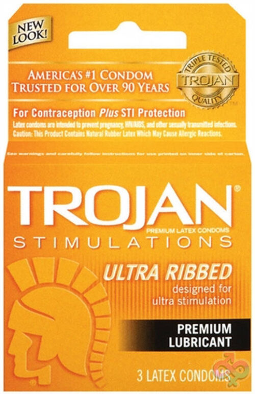Trojan Condoms Sex Toys - Trojan Stimulations Ultra Ribbed Lubricated Condoms - 3 Pack