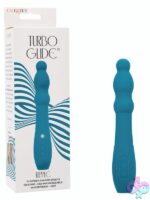 Slender rippled blue silicone vibrating massager by California Exotic Novelties