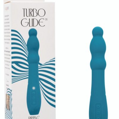 Slender rippled blue silicone vibrating massager by California Exotic Novelties