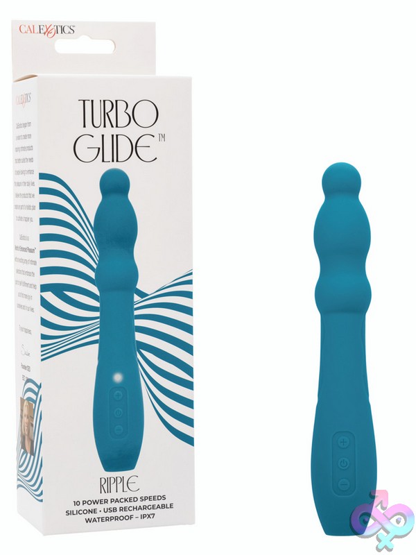 Discreet-Toys-Turbo-Glide-Ripple-Nu-Se-4062-07-3 Slender Rippled Blue Silicone Vibrating Massager By California Exotic Novelties