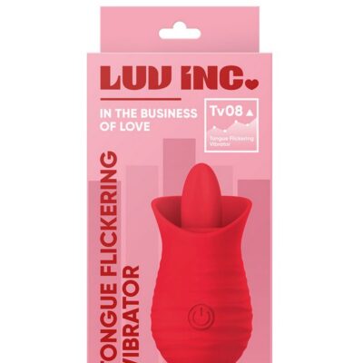 Tongue flickering vibrator in pink and red with silicone tip and USB charging cable