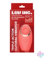 Triple-action clitoral vibrator in coral pink silicone and ABS plastic by Luv Inc