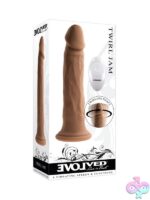 Realistic twirling beads vibrating dildo in beige silicone with suction cup base by Evolved Novelties