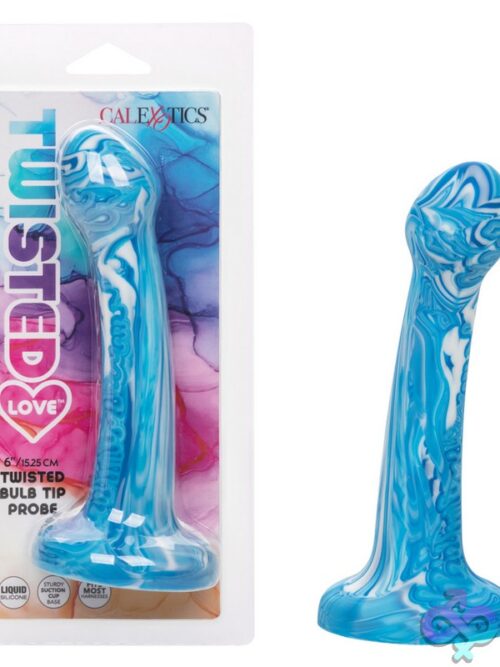 Twisted Love Twisted Bulb Tip Probe In Liquid Silicone With Suction Cup Base, Shown In Pink And Blue
