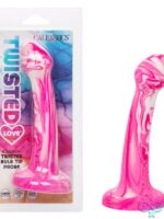 Twisted Love Twisted Bulb Tip Probe in liquid silicone with suction cup base, shown in pink and blue