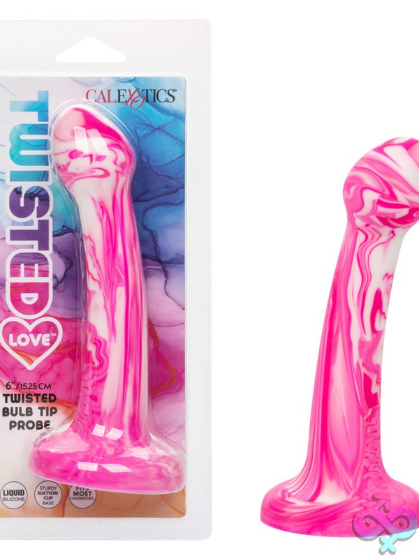 Discreet-Toys-Twisted-Love-Twisted-Bulb-Tip-Probe-Pink-Nu-Se-0392-70-2 Twisted Love Twisted Bulb Tip Probe In Liquid Silicone With Suction Cup Base, Shown In Pink And Blue