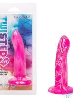 Twisted Love Twisted Probe in liquid silicone with suction cup base shown in blue and pink