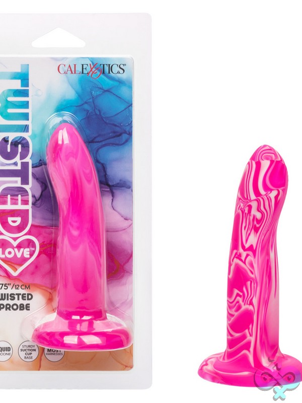 Discreet-Toys-Twisted-Love-Twisted-Probe-Pink-Nu-Se-0392-50-2 Twisted Love Twisted Probe In Liquid Silicone With Suction Cup Base Shown In Blue And Pink