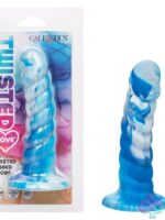Twisted ribbed textured blue liquid silicone probe with suction cup base by California Exotic Novelties