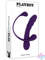 Twisted Playground ribbed vibrator with vibrating C-ring and flexible anal tail in purple by Playboy Pleasure