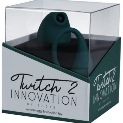 Twitch 2 suction flapping vibrator with remote control insertable egg in forest green silicone by Shots Toys