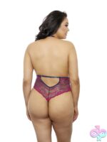 Two Tone Lacy Halter Bodysuit Plus Size – Fuchsia - Image 2
