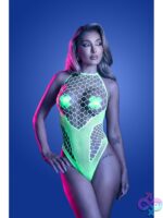 Neon Green Mesh Teddy with Pasties by Fantasy Lingerie — high-cut leg, wide-net mesh, one size