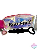 3-piece anal play gift set with silicone beads, jeweled plug, and lube in iridescent bag by Unique Touch