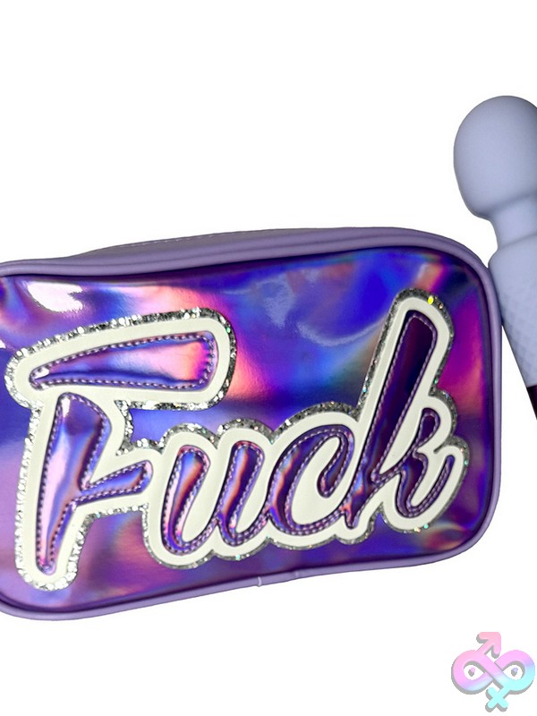 Discreet-Toys-Unique-Touch-Fuck-Bag-Set-Nu-Sb105-2 Rechargeable Silicone Wand Massager And Holographic Travel Bag Set In Blue By Unique Touch