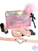 4-piece pink intimate gift set with silicone vibrator, leather collar, feather tickler and furry handcuffs by Unique Touch