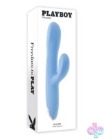 Up And Away dual motor thrusting rabbit vibrator in blue silicone by Playboy Pleasure