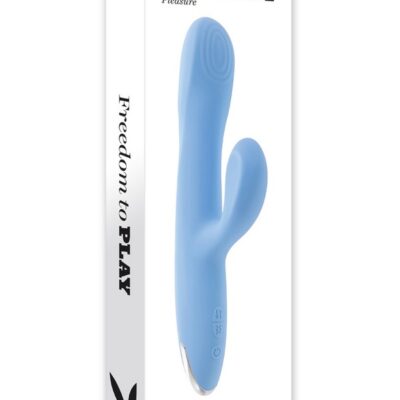 Up And Away dual motor thrusting rabbit vibrator in blue silicone by Playboy Pleasure