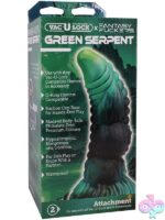 Green Serpent creature-inspired textured silicone dildo in black and deepwater green by Doc Johnson