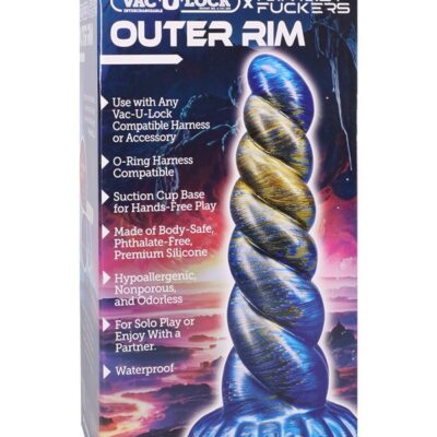 Marbled blue and gold textured silicone dildo with Vac-U-Lock base by Doc Johnson