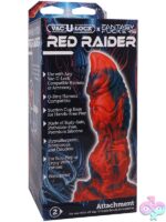 Marbled red and black fantasy silicone dildo with ribbed texture and pointed tip by Doc Johnson