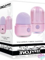 Pink pearl iridescent tapping clitoral stimulator with canister lid and color-changing base by Evolved Novelties